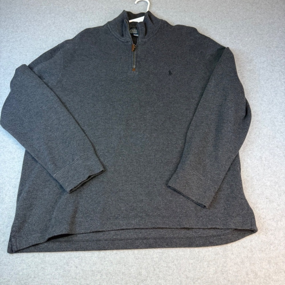 Polo Ralph Lauren Mens XL Charcoal Gray 100% Cotton Quarter Zip Pullover Sweater